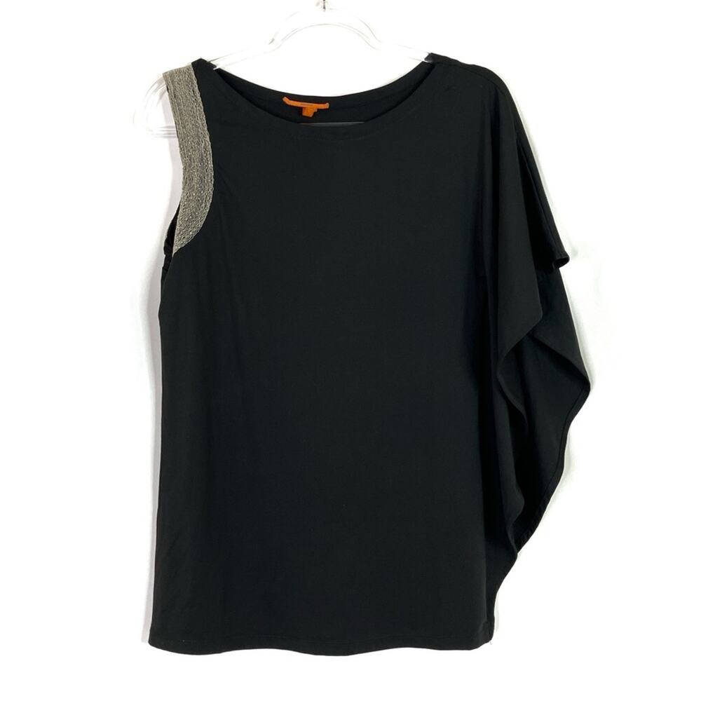 Anama Black Draped Sleeve Top Gold Beaded Polyester Fancy Womens Medium
